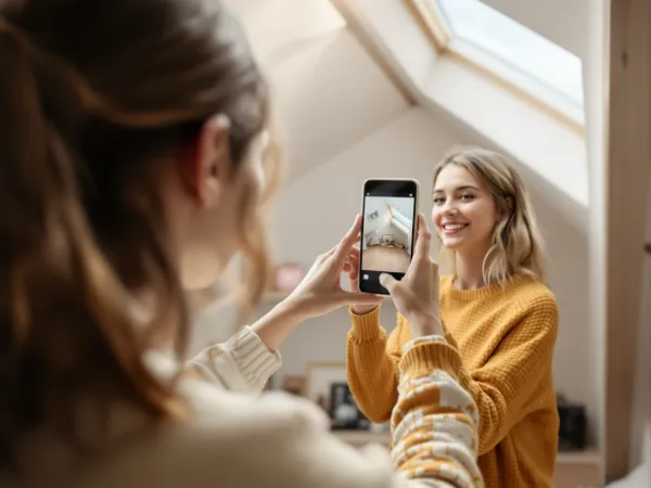 Persoon maakt foto van dakraam met smartphone